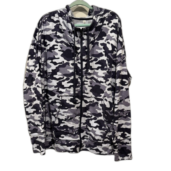 Fabletics Jacket Leah Oversized Camo Hoodie Cinch Waist Blue Women sz XXL - Picture 2 of 9